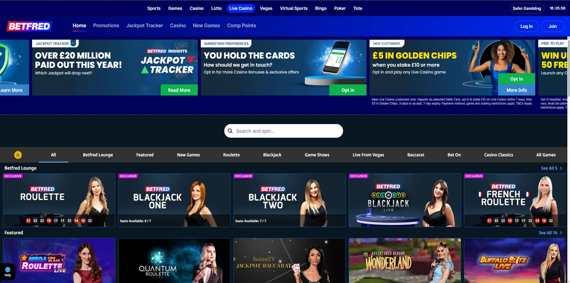 Betfred Casino homepage screenshot